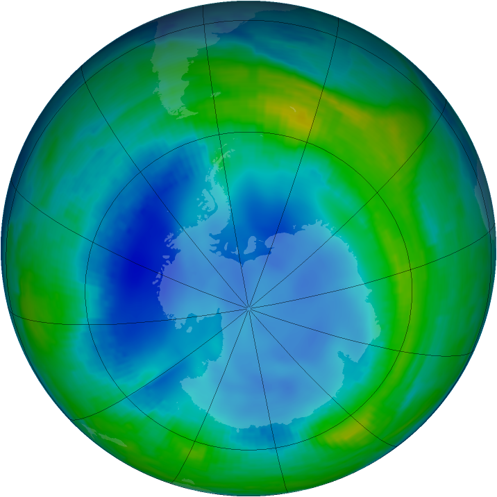 Antarctic ozone map for 31 July 1997
